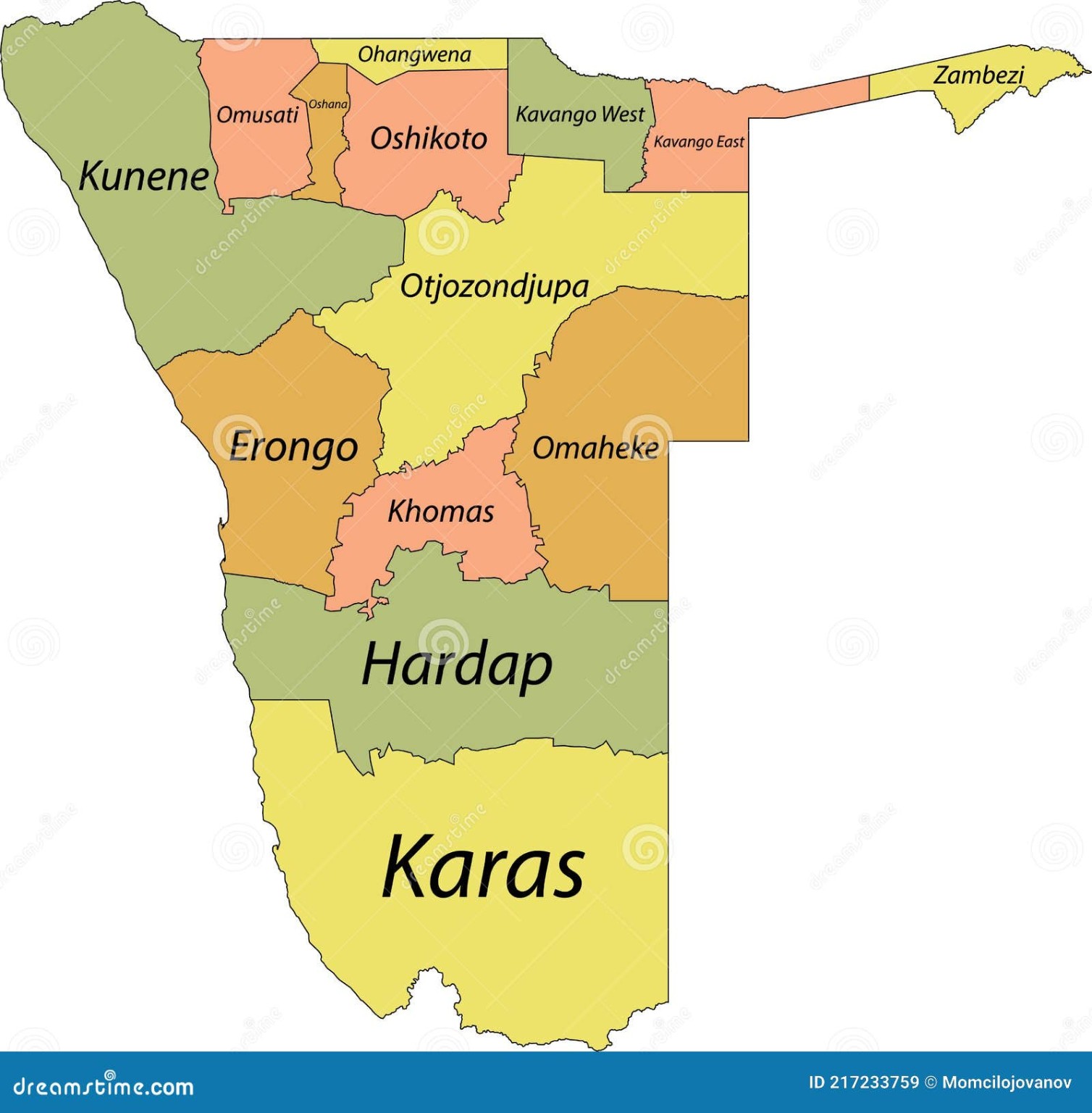 Map of Namibia showing its regions, including Erongo and Khomas, where our Swakopmund and Windhoek branches are located
